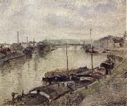 Camille Pissarro The Stone bridge and barges at Rouen oil painting
